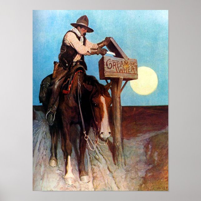 Affiche Crème de Wheat Cowboy Postman N C Wyeth Vers 1908 (Devant)
