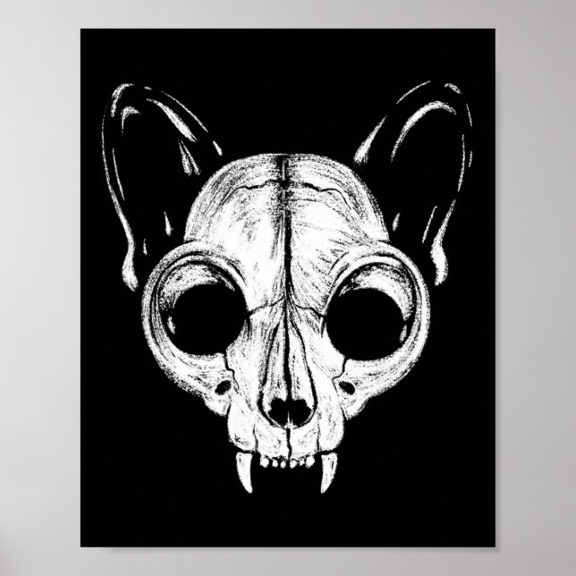 Affiche Crème Éffrayant Chat Feline Skull Skeleton Hallowe (Devant)