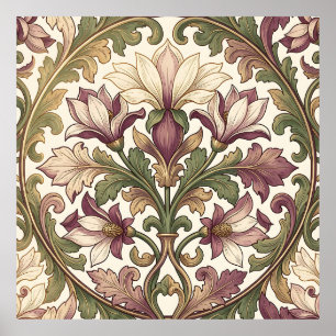 Affiche Crème Florale Ornée Violet Victorien