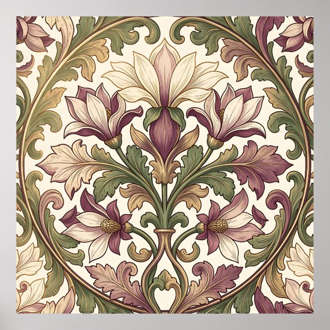 Affiche Crème Florale Ornée Violet Victorien  (Devant)