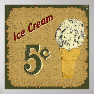 Affiche Crème glacée 5 cents
