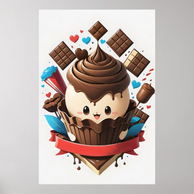 Affiche crème glacée au chocolat avec coeur (Devant)