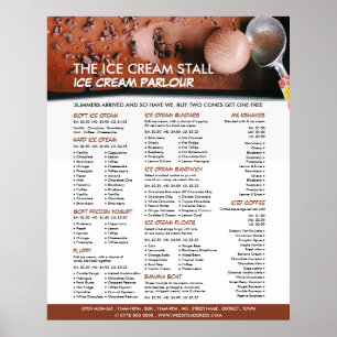 Affiche Crème Glacée au Chocolat, Menu de Salon de Glace