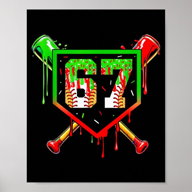 Affiche Crème Glacée Baseball Dégoulinante Numéro 67 Joueu (Devant)