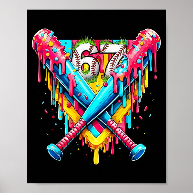Affiche Crème Glacée Baseball Dégoulinante Numéro 67 Joueu (Devant)