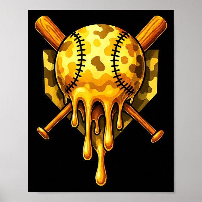 Affiche Crème glacée Baseball Drip Camo Design Cool  (Devant)