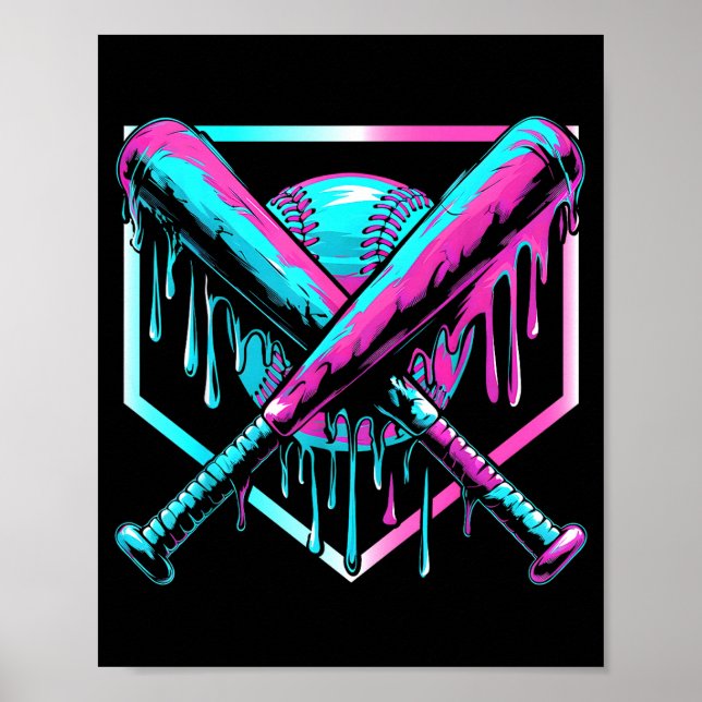 Affiche Crème Glacée Baseball Drip Plaque de Base Bats Coo (Devant)