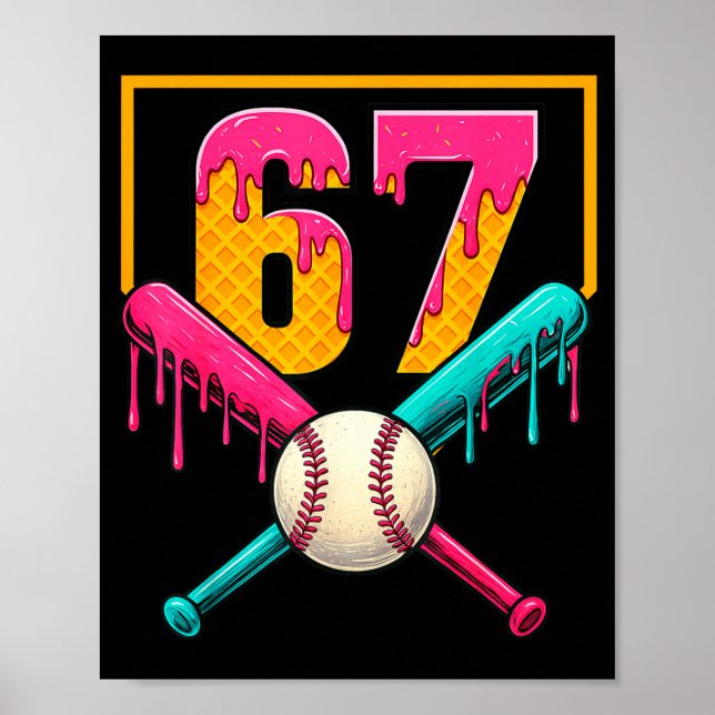 Affiche Crème Glacée Baseball Goutte Numéro 67 Joueur 67e  (Devant)