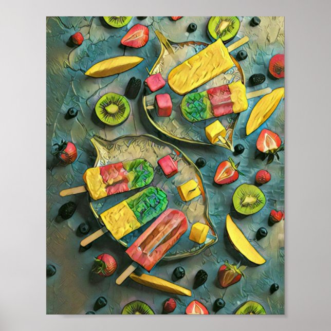 Affiche Crème glacée colorée pop fruits (Devant)