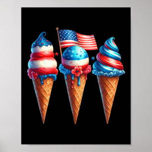 Affiche Crème glacée cône Scoops Drapeau américain 4th O