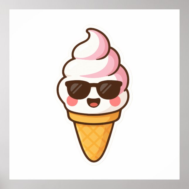 Affiche Crème glacée cool Kawaii (Devant)