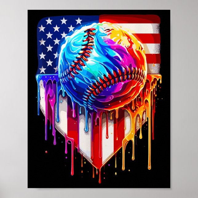 Affiche Crème glacée de baseball American Drapeau (Devant)