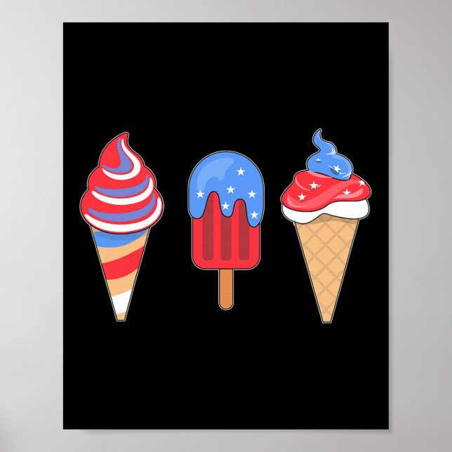 Affiche Crème Glacée Drapeau Américain Blanc Rouge Bleu 4  (Devant)