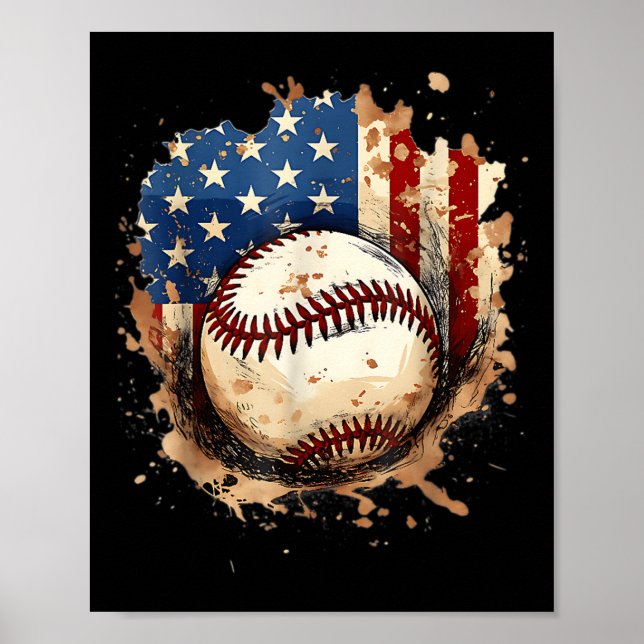 Affiche Crème Glacée Drip de Baseball du 4 Juillet Patriot (Devant)