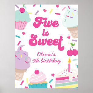 Affiche Crème glacée et gâteau Cinq est doux 5e anniversai