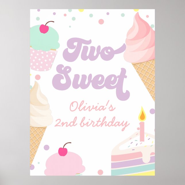 Affiche Crème glacée et gâteau Deux douces 2e anniversaire (Devant)