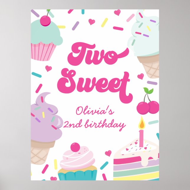 Affiche Crème glacée et gâteau Deux douces 2e anniversaire (Devant)