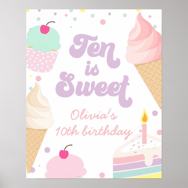 Affiche Crème glacée et gâteau Dix est doux 10e anniversai (Devant)