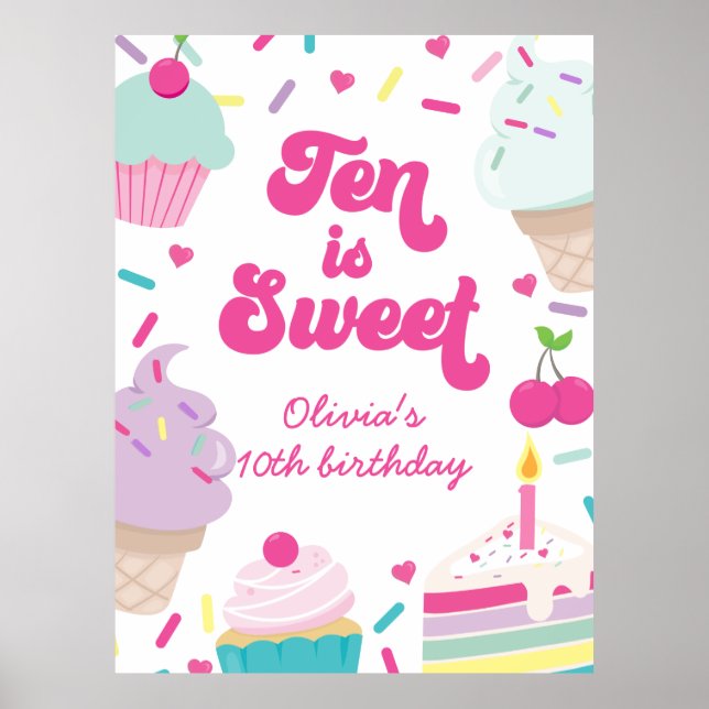 Affiche Crème glacée et gâteau Dix est doux 10e anniversai (Devant)