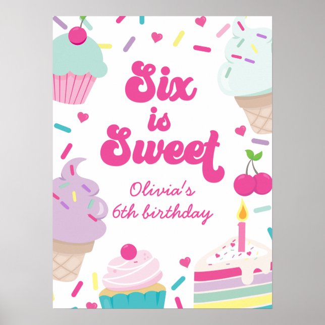 Affiche Crème glacée et gâteau Six est doux 6e anniversair (Devant)