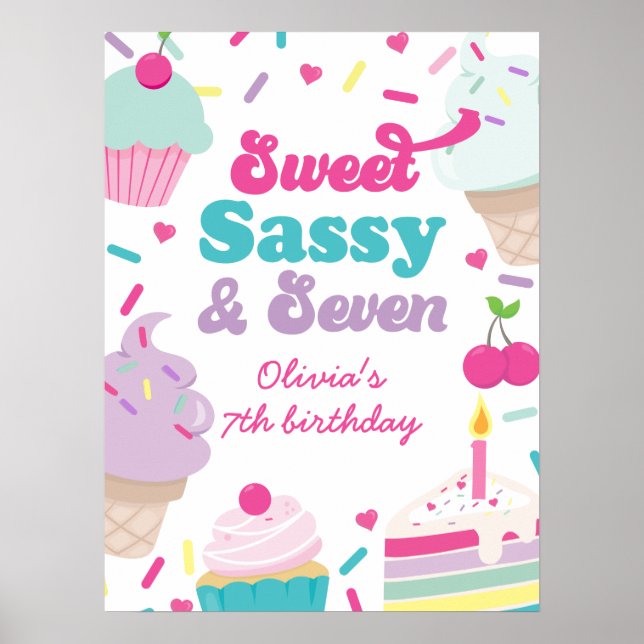 Affiche Crème glacée et gâteau sucré Sassy Sept 7e anniver (Devant)