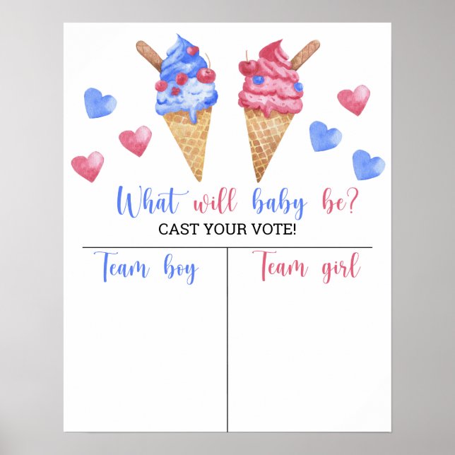 Affiche Crème glacée Genre révéler Organigramme garçon ou  (Devant)