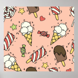 Affiche Crème glacée mignonne & Lollipopes : sans couture