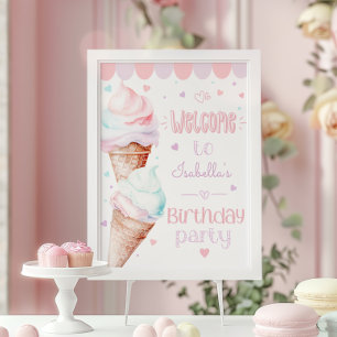 Affiche crème glacée moderne fille anniversaire bienvenue