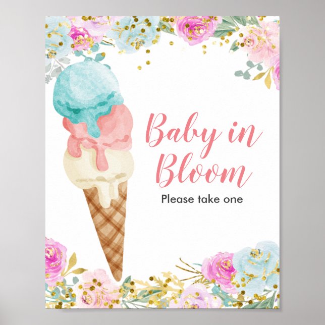 Affiche Crème glacée pastel Floral Baby In Bloom signe (Devant)