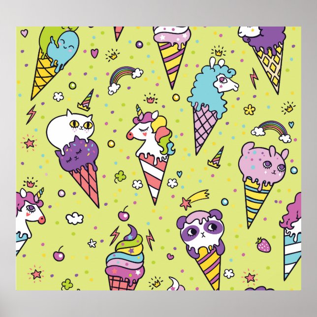 Affiche Crème glacée Pop Cute : Motif animal (Devant)