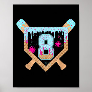 Affiche Crème glacée qui goutte Baseball 8 ans 8e annivers
