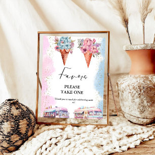 Affiche Crème glacée rose et bleu baby shower Symbole préf