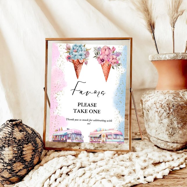 Affiche Crème glacée rose et bleu baby shower Symbole préf (Créateur téléchargé)