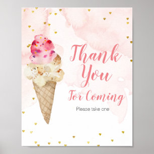 Affiche Crème glacée rose et or Merci d'être venu