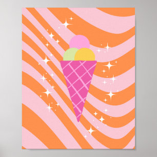 Affiche Crème glacée rose et orange, Crème glacée Art, Pre