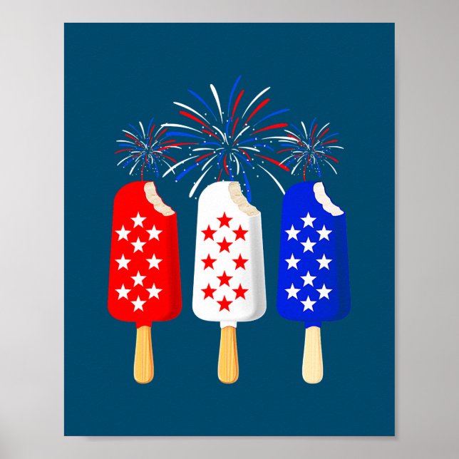 Affiche Crème glacée USA Drapeau Feu d'artifice Fête de l' (Devant)