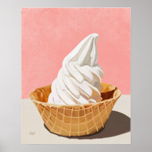 Affiche Crème glacée Vanille en Waffle Cone Bowl Art Impri