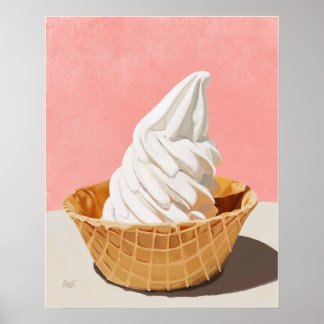Affiche Crème glacée Vanille en Waffle Cone Bowl Art Impri