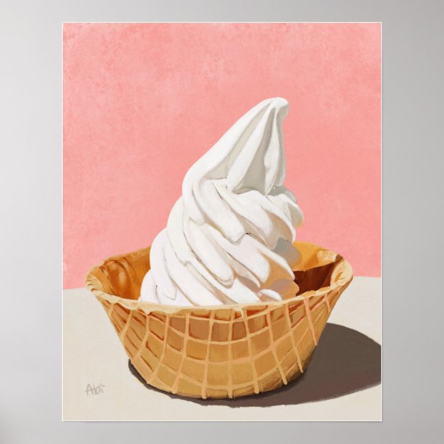 Affiche Crème glacée Vanille en Waffle Cone Bowl Art Impri (Devant)