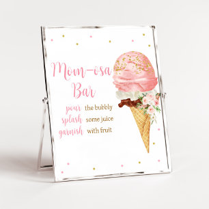 Affiche Crème rose Baby shower de glace Maman Osa Bar