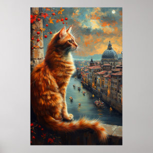 Affiche Crépuscule à Venise Chat roux sur un canal