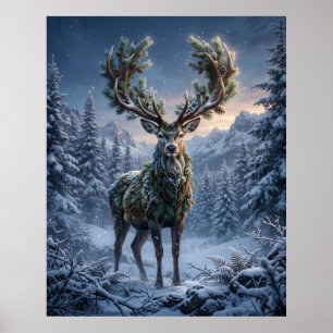 Affiche Crépuscule d'hiver du cerf des pins