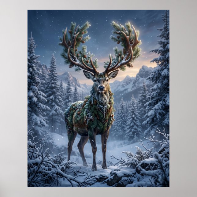 Affiche Crépuscule d'hiver du cerf des pins (Devant)