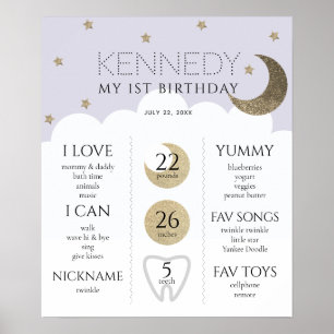 Affiche Crescent Moon & Stars Lilac 1er anniversaire Jalon