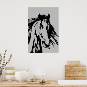 Affiche crête de cheval noir et blanc clip art