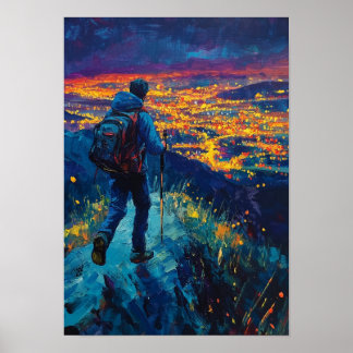 Affiche Crête de minuit au-dessus des lumières de la ville
