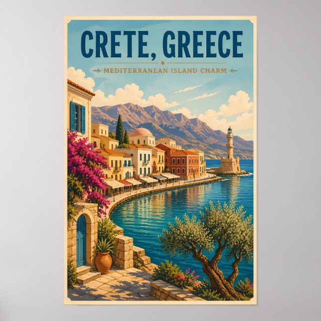 Affiche Crète Grèce Illustration Voyage Art Vintage (Devant)
