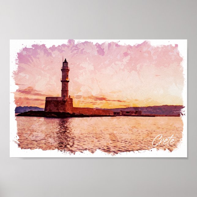 Affiche Crète Grèce Peinture à l'Huile Coucher de Soleil A (Devant)