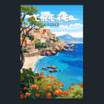 Affiche Crète Grèce Travel Art Vintage<br><div class="desc">Design de déplacement vectoriel rétro en Crète. La Crète est la plus grande île de Grèce et la cinquième plus grande de la mer Méditerranée.</div>