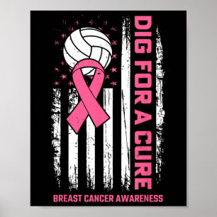 Affiche Creuser Pour Cure Rose Ruban Volleyball Cancer Du